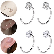 1 Pair 999 Sterling Silver Earring Piercing 20G Ear Stud Star Square Crystal Ear Piercing 10mm Nose 