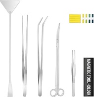 NECAMOCU 7PCS Aquascape Tools Kit, Premium Aquarium Plant Tools Including Long Aquarium Tweezers, Aquarium Scissors, Feeding Tongs, Sand Spatula, Magnetic Tool Holder for Fish Tank Terrarium Tools