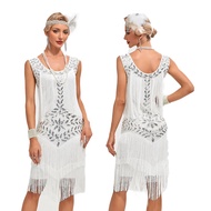 1920s Vintage Beaded Sequin 30S Flapper Dress Prom Wedding Women Big Neck Beaded Fringed Fashion Tas