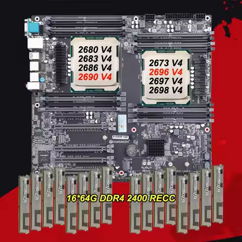 X99-16D Motherboard & Workstation Server Dual CPU E5 2680 2686 2696 V4 16*64G DDR4 RAM 1024G RAID 0/