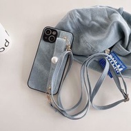 內地直送 - 背带斜跨苹果16手机壳挂绳斜挎包适用iphone15promax腕带支架14可插卡套13带卡包12斜挎背包式11挂脖女士新款-浅蓝色 iPhone 16 Pro Max