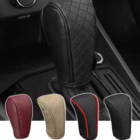 Car Gear Shift Cover Universal Bovine Leather Breathable Carbon Fiber Pattern Auto Gear Knob Cover C