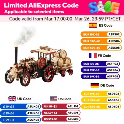 Robotime Rokr Car Model Building Kit 3D Wooden Puzzle Steam Kit 1:28 Mechanical Steam Locomotive Awe