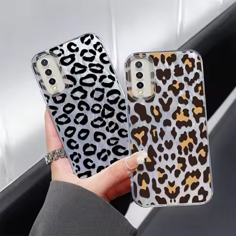 IMD Case For Vivo Y50 Y36 Y35 Y33 Y31 Y30 Y28 Y27 Y22 Y21 Y20 Simple Leopard Pattern Feather Yarn So