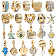 Mewah 925 Sterling Silver Gold Moon Sun Split Menjuntai Pesona Fit Gelang Asli Divine Eye DIY Kalung