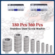 Stainless Plain Washer M2-M10 Screw Washer 180PCS/360PCS Flat Washer Gasket Ring