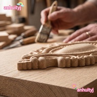 AHTY Wooden Flower Ornament, 7.9x4.7 in Rubber Wood Wood Carving Applique, Wood Craft Onlay Oval bro