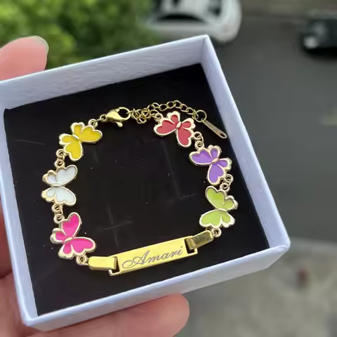 DUOYING Custom Nameplate Bracelet Butterfly Chain Personalized Enamel Colorful Charms Bangles For Ki