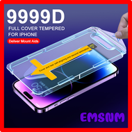 EMSNM Original Full Cover Tempered Glass For iphone 13 12 11 14 Pro Max deliver Mount Aids Screen Protector X XR XS MAX 14 Plus Glass EMSNM
