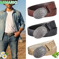 IARMARIOQR Western Cowboy Belt, PU Leather Vintage Carved Buckle Embossed Belt, Fashion Y2K Retro Pu