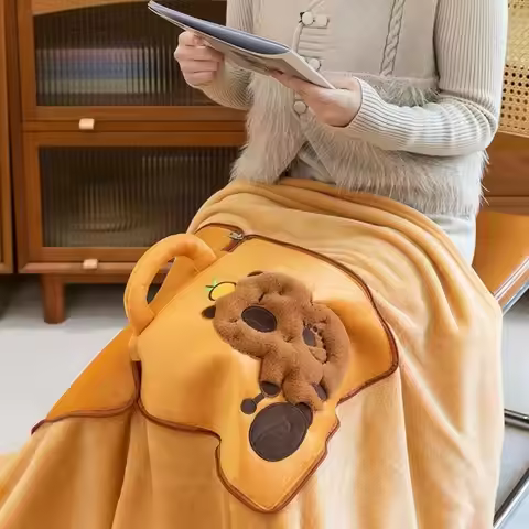Multifunctional 2 in 1 Capybara Pillow Blanket Cartoon Nap Cushion Blanket Soft Cozy Air Conditionin