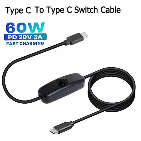 PD 60W USB C to Type C On Off Switch Cable, 5V-20V/3A PD Fast Charging Cord For Type C Phone Tablets