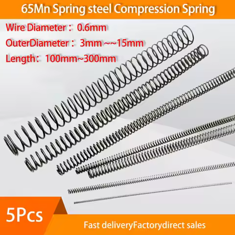 5Pcs 65Mn Spring Steel Compression Spring Extended Extra Long Pressure Springs Wire Diameter 0.6mm O
