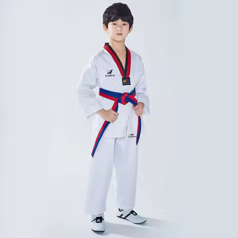 White Cotton Taekwondo Uniforms Karate Judo Taekwondo Dobok Clothes Children Adult Unisex Long Sleev
