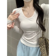 94102 Slim-fit u-Neck Temperament Gentle Long-Sleeved T-Shirt