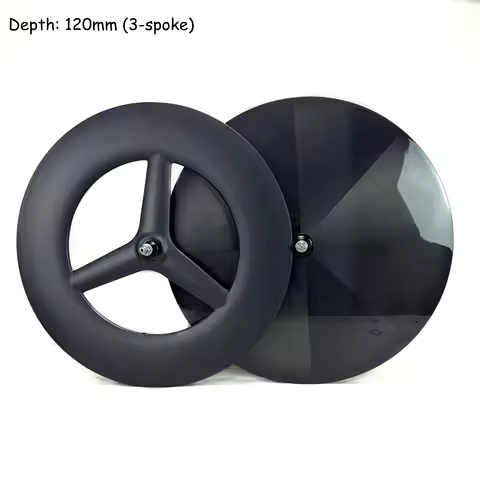 700C Depth 120mm Width 28mm Road Track TT Bicycle Wheelset Carbon 3 Spokes Wheels Hookless Tubeless