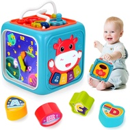 Activity Cube Toys,6 in 1 Multi-Purpose Learning Cube with Music,Activity Center Shape Sorter Toy Gi