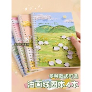 油画线圈本 Oil Painting Coil Notebook A5 Cute Cartoon Lined Notepad Side-Flip Thick Student High-Value No