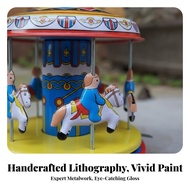 Tinplate Carousel Mini Carousel with Horse Figures Model Horse Ornament Collectible Giftable for Col