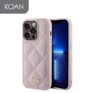 เคสมือถือ GUESS PU Leather Quilted Metal Classic Logo for iP 15 Pro / iP 15 Pro Max - Pink