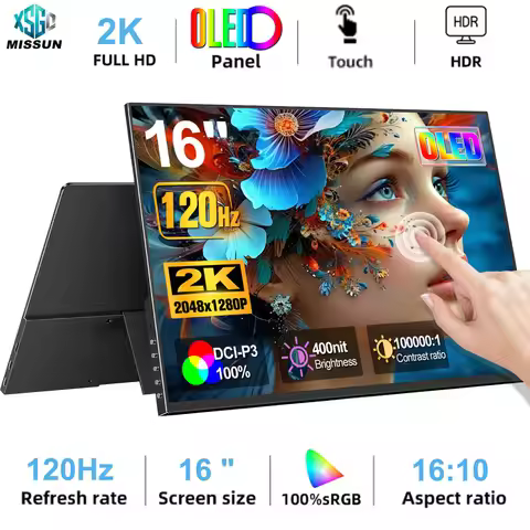 MISSUN 16" 2K 120Hz OLED Monitor 2048×1280 100% Color Gamut VESA Mount External Screen for Laptop PS