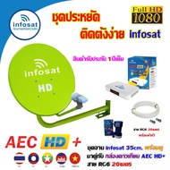 INFOSAT Satellite Dish Set 35CM. Wall Mount + AEC HD+ Box With RG6 Cable 20 Meters (Can Choose The P