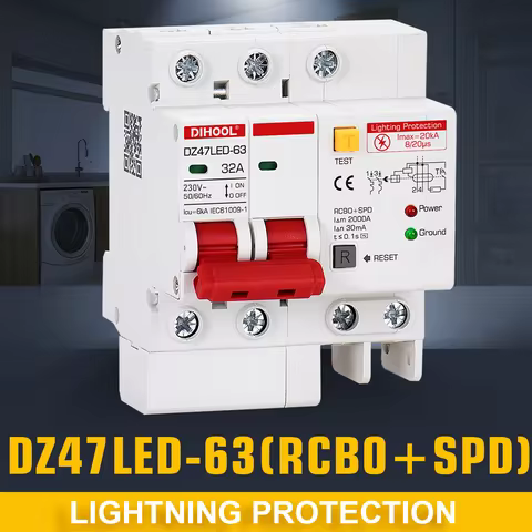 DIHOOL RCD RCBO Residual Current Circuit Breaker Short Current Leakage Protection 16A 20A 32A 40A 50
