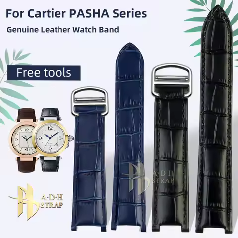 Genuine Leather Watch Strap For Cartier PASHA Series W2PA0008 W3019351 Cowhide Bracelet Folding Buck