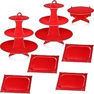 Zopeal 7 Pieces Cake Stand Set 3-Tier Cardboard Cupcake Stand 1-Tier Cupcake Display Round Rectangle