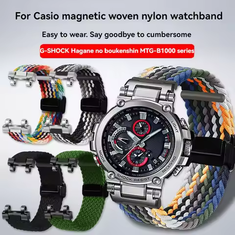 Magnetic Canvas Watch Strap for Casio G-Shock MTG-B1000/G1000 – Modified Nylon Band, comfortable Dur