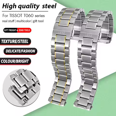 for Tissot T060 Watchband T060.407 T060.408 T-Tempo Automatic 20mm Watch Strap 316L Stainless Steel