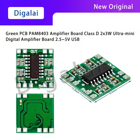 Digalai Green PCB PAM8403 Amplifier Board Class D 2x3W Ultra-mini Digital Amplifier Board 2.5~5V USB