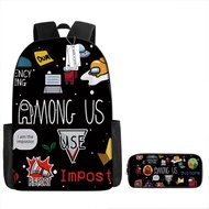 2 Pieces/Set Kids Backpack + Pencil Case Among Us 3D Cartoon Primary School Bag Lightweight Waterpro