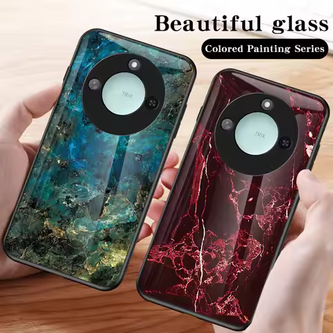 Honor X9C Smart BRC-NX1 Case Marble Grain Tempered Glass Hard Back Cover Silicone Bumper Case for Ho