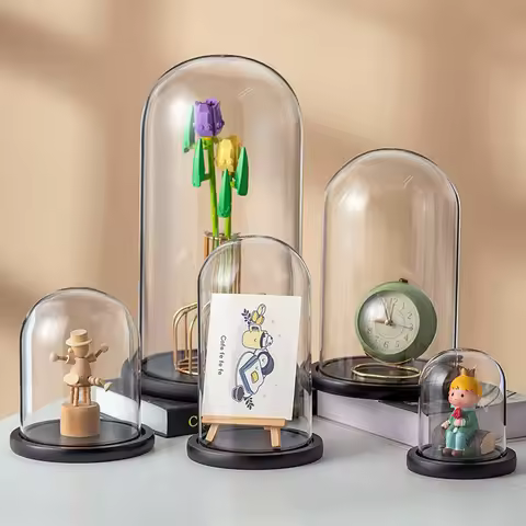 The Bell Jar Glass Cloche with Black Wood Base,Clear Decorative Glass Dome Display Storage Box for C