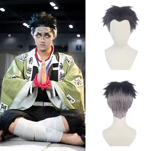 Tanjiro Kamado Himejima Gyomei Cosplay Synthetic Short Hair Suitable for Men's Anime Convention Role