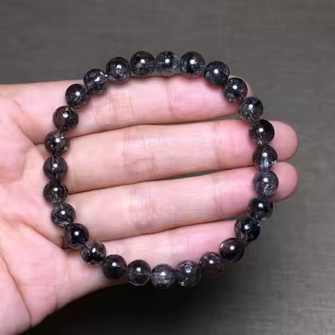 Natural Black Herkimer Diamond Quartz Bracelet Jewelry 7mm Rutilated Clear Round Beads Woman Man Jew