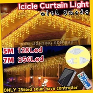 【2026NEW】Solar/Electric Icicle 7m 256led Curtain Light 8Mode Warm White/RGB Outdoor Decoration Lampu