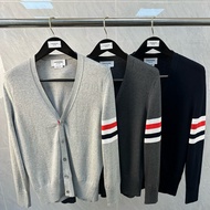 K Knitwear Five Button Red White Blue Four Bars V-Neck Casual All-Match Top Men Women Same Style Lon
