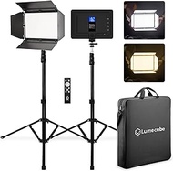 Lume Cube Studio Panel 2-Point Lighting Kit | Edge Lit LED Bicolor Light Panels 3200k - 5600k | Rechargeable Lithium Battery, Adjustable Color, Brightness, 70" Stands, Wireless Remote Included