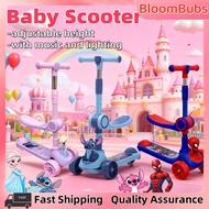 Kids Scooter With LED Light Music Foldable Adjustable Height Baby Cartoon Scooter Balance Seat Skute