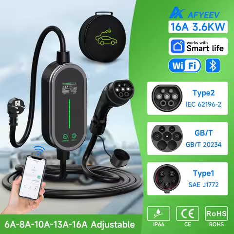 AFYEEV 3600W Portable Type2 IEC62196-2 EV Charger Type1 SAE J1772 Electric Car Charger GBT EVSE Char