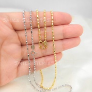 สร้อยคอเงินแท้92.5%Italyชุบทอง18k/ชุบทองคำขาว ลายเม็ดข้าวตัดกระจก/ Ball moon ขนาด 2 mm.