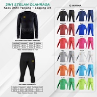 PROMO 2IN1 LONG-SLEEVED T-SHIRT & LEGGING BASELAYER SET 3/4 ADDAR SPORTS RUNNING CYCLING GYM