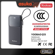 (3C Certified) Yoobao Q13 10000mAh Built in Cable Fast Charge with Digital Display (PD 20W / QC3.0 /