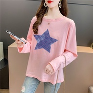 [AMYGO] Baju T Shirt Perempuan Lengan Panjang  T-shirt Plus Size Long Sleeve Blouse Clothes