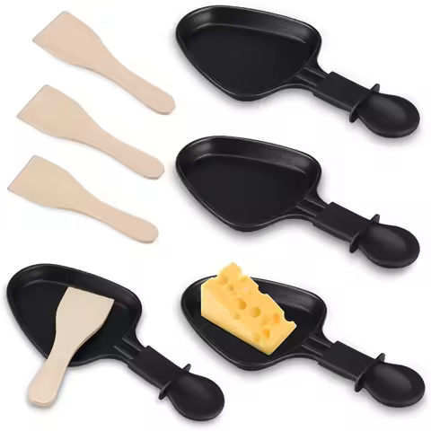 4SET Cheese Raclette Pans and 4 Wooden Shovels Non-Stick Coating Universal Electric Cheese Fried Egg