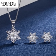 rantai leher silver 925 original perempuan Chain Snowflake Zircon Pendant Clavicle Chain Earrings Ne