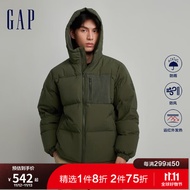 Gap男女装冬季2023新款LOGO防风雨连帽羽绒服720840保暖加厚外套 军绿色 180/96A(M)