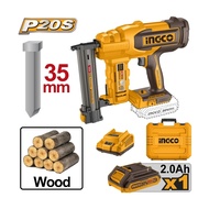 INGCO เครื่องยิงตะปูไร้สาย 20V รุ่น CBNLI2008 อัตราการยิง 2 ชิ้น/วิ ชนิดตะปู F15~F35 รวมแบตเตอรี่และ